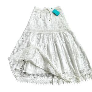 NWT Melissa Odabash Alessia White Cotton Eyelet Lace Skirt Sz M Cottage Boho
